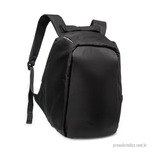 Mochila para notebook personalizada - Mochila anatômica antifurto de 29 litros em poliéster resistente à água com dois compartimentos, sendo um deles exclusivo para cartões. Compartimento principal com amplo espaço e bolso para notebook 14, bolsos internos, suporte externo usb, alça para encaixe em malas de viagem e revestimento costado espumado.