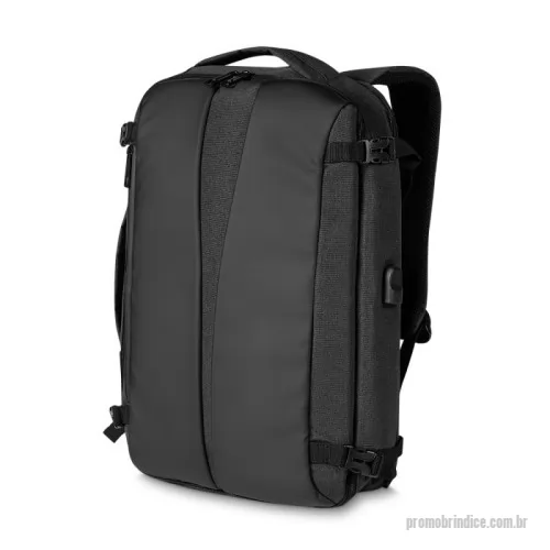 Mochila para notebook personalizada - Mochila e Pasta para notebook em tecido poliéster 600D e detalhe em PU com interior em poliéster 210D.  Parte externa: Conector USB na lateral; Possui uma alça de mão lateral para ser usada com pasta; Alças de ombro acolchoadas; 01 Bolso frontal; 04 Engates laterais para melhor segurança; Engate para mala de viagem.  Parte interna: Compartimento para notebook de até 15.6