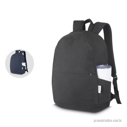 Mochila para notebook personalizada - Mochila para notebook em algodão reciclado 340 g/m2.  Parte externa: Bolso frontal com zíper; Alça de mão e ombro; Engate para mala de viagem; Bolso lateral;  Parte interna: Compartimento para Notebook, Tamanho total do Notebook - 15,6