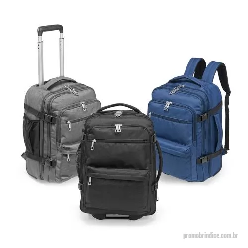 Mochila para notebook personalizada - Esta mochila é uma companhia ideal para viagens de todos os portes. Feita em poliéster impermeável resistente, ela conta com alça retrátil em metal e apoio e botão de acionamento em plástico, além dos freios de mesmo material, ela tem espaço de sobra