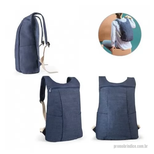 Mochila para notebook personalizada - Mochila casual em denim reciclado (300 g/m²). Contém 2 bolsos frontais e alças ajustáveis com webbing de algodão. As costuras interiores são reforçadas para maior resistência. Capacidade até 8 L. 290 x 400 x 130 mm