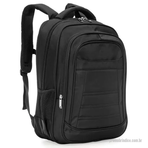 Mochila para notebook personalizada - Descrição: Mochila de poliéster 27 litros com três compartimentos, sendo o principal com bolso para notebook 15,6. Com divisórias internas para acessórios, a mochila possui bolsos laterais em malha, alça de compensação, duas alças de mãos e área costada com revestimento espumado.  Altura :  50 cm  Largura :  36 cm  Profundidade :  27 cm
