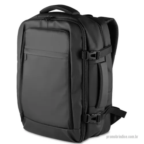 Mochila para notebook personalizada - Mochila em poliéster 900D com PU e interior em poliéster 210D, capacidade de 26L. Possui divisória e zíper frontal, divisórias internas, compartimento a vácuo com bomba, zíper com expansor da mochila, espaço para tablet e notebook 15,6”, bolso lateral, cinco engates rápidos, alças acolchoadas, zíper nas costas, entrada USB e Tipo C e engate para mala. Possui uma capacidade de 31 Litros (Fechada) e 45 Litros (Expandida).  *Acompanha bomba para desinflar/inflar juntamente com 6 pilhas.