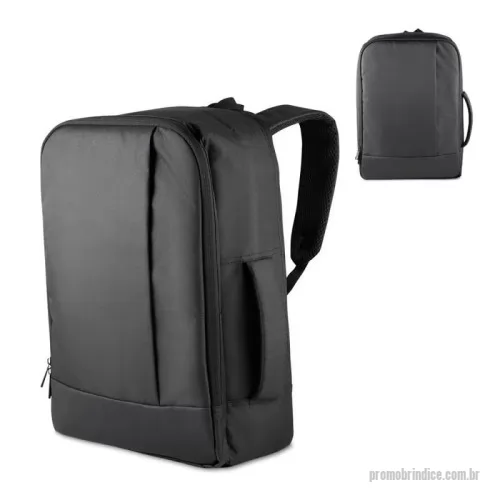 Mochila para notebook personalizada - 	Mochila/pasta em poliéster 300D com detalhe em PU e interior em poliéster 210D. Possui alças lateral e de ombro acolchoadas, alça de mão, engate para mala de viagem, bolso frontal com zíper, compartimento interno para notebook até 15,6” e bolso traseiro para ocultar as alças.