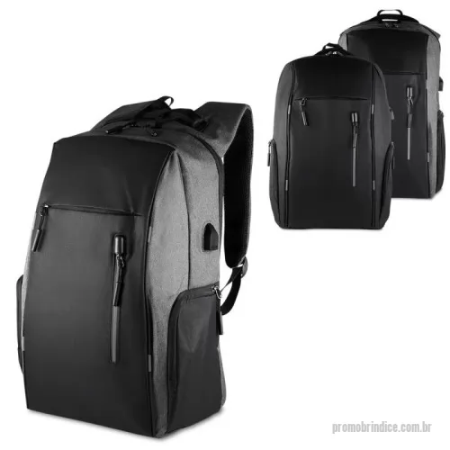 Mochila para notebook personalizada - Mochila em poliéster 300D com forro em poliéster 190D, capacidade de 24 litros. Conta com faixa reflexiva nas alças de ombro e na parte da frente, engate para mala de viagem, conector USB lateral, dois bolsos laterais com zíper, dois bolsos frontais com zíper, duas alças de mão e compartimentos internos para notebook de até 15,6” e pequenos objetos.
