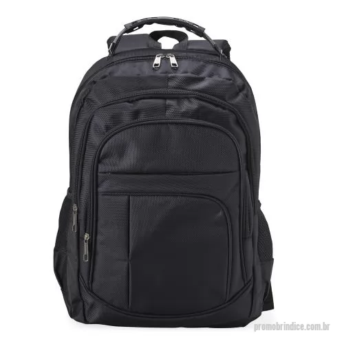Mochila para notebook personalizada - Mochila de nylon 30 litros com quatro compartimentos, sendo o principal com bolso para notebook 15,6. Bolsos laterais em malha, duas alças de mão e área costada espumada.