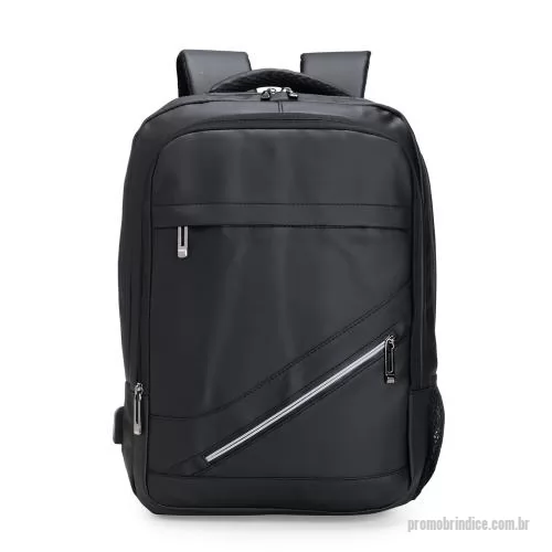 Mochila para notebook personalizada - Mochila em couro sintético impermeável, 26 litros. Compartimento principal com divisória para notebook 15,6, bolso lateral em malha, suporte USB.