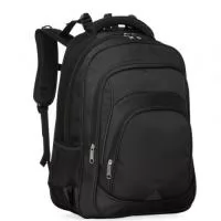 Mochila de alta confecção em poliéster com detalhes em nylon. Com amplo espaço, possui compartimento grande bom bolso para notebook, compartimento mediano com divisórias para documentos, canetas, eletrônicos e entre outros; compartimento frontal e bolsos laterais em malha. Contém duas alças de mãos, sendo uma de nylon e outra com acabamento de poliéster revestido com espuma, Altura :  51 cm  Largura :  40 cm  Profundidade :  21 cm