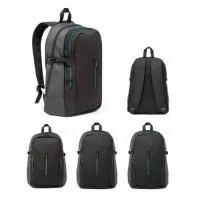 Mochila para notebook em 900D e couro sintético com 2 compartimentos principais e bolso frontal. O compartimento posterior é forrado e tem divisória almofadada para notebook até 15,6  e bolso em tela, com zipper. O compartimento médio também é forrado e contém divesos bolsos interiores. A parte posterior e alças são almofadadas. 
