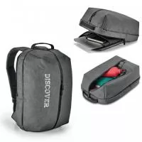 Mochila para notebook personalizada. 600D de alta densidade. Com 2 compartimentos. Compartimento posterior forrado, com diversos bolsos interiores e 2 divisórias almofadadas para notebook até 15.6