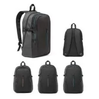 Mochila para notebook em 900D e c. sintético com 2 compartimentos principais e bolso frontal. O compartimento posterior é forrado e tem divisória almofadada para notebook até 15,6" e bolso em tela, com zíper. O segundo compartimento também é forrado e contém diversos bolsos interiores. Parte posterior e alças almofadadas. Capacidade até 18 L. 330 x 450 x 160 mm