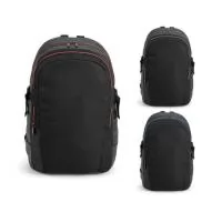 Mochila para notebook em 900D e c. sintético com 2 compartimentos. Compartimento posterior forrado, com divisória almofadada para notebook até 17