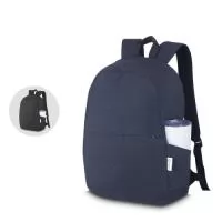 Mochila para notebook em algodão reciclado 340 g/m2.  Parte externa: Bolso frontal com zíper; Alça de mão e ombro; Engate para mala de viagem; Bolso lateral;  Parte interna: Compartimento para Notebook, Tamanho total do Notebook - 15,6"