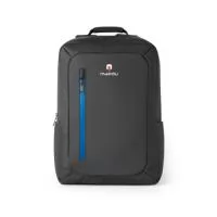 Mochila para notebook em 600D com revestimento resistente à água. O seu acabamento confere-lhe um soft touch, tornando a sua utilização mais confortável. Possui um compartimento principal almofadado com divisória para notebook até 15.6