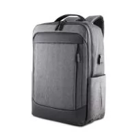 Mochila em tecido Oxford com detalhe em PU e interior em poliéster 190D, capacidade de 21L. Possui conector USB lateral, bolso frontal com zíper, dois bolsos laterais, compartimento interno para notebook de até 15,6” e tablet, divisórias internas, alça de mão, alça de ombro acolchoada e engate para mala de viagem.