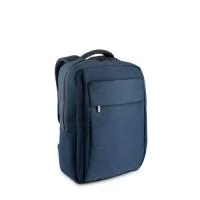 Mochila, totalmente almofadada, para notebook em poliéster reciclado 300D de alta densidade e forro em poliéster reciclado 210D. Possui um compartimento principal para notebook até 15.6", dois bolsos frontais e um bolso lateral para transportar o seu squeeze. A parte posterior incorpora uma alça para trolley em caso de necessidade.