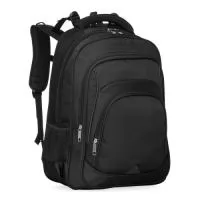 Mochila confeccionada em poliéster impermeável com capacidade máxima para 27 litros. Possui três compartimentos, um deles com bolso para notebooks de até 15,6 polegadas. Conta ainda com bolsos laterais em malha, alça para encaixe em malas de viagem, alças de compensação, duas alças de mãos e área costada com revestimento espumado. Acompanha plaquinha metálica para personalização.