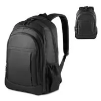 Mochila confeccionada em tecido externo de poliéster 300D e tecido interno de poliéster 190D, com capacidade total de 23 litros. Possui três bolsos frontais com zíper, compartimento principal com fechamento em zíper, dois bolsos laterais e engate para mala de viagem. Conta ainda com compartimento interno próprio para notebooks de até 15,6 polegadas.