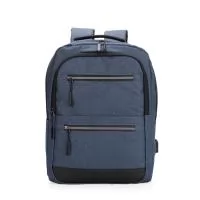 Mochila em tecido Oxford impermeável com detalhes em couro sintético, capacidade 18 litros. Quatro bolsos pequenos, divisória acolchoada para notebook 15,6.