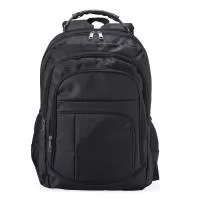 Mochila de nylon 30 litros com quatro compartimentos, sendo o principal com bolso para notebook 15,6. Bolsos laterais em malha, duas alças de mão e área costada espumada.