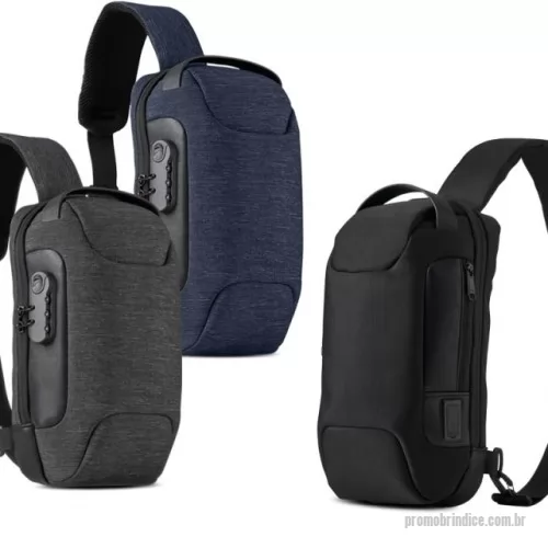 Mochila personalizada - Mochila de ombro 10 litros em nylon resistente à água com três compartimentos, sendo dois deles exclusivos para cartões e proteção contra furto. Contém cadeado numérico (TSA), suporte externo usb, bolso para tablet 9, bolsos internos e revestimento costado espumado.
