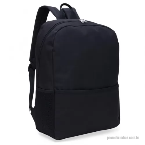 Mochila personalizada - Mochila de poliéster 27 litros com dois compartimentos, sendo o principal com bolso para notebook 156. A mochila possui bolsos laterais em malha e área costada com revestimento espumado.