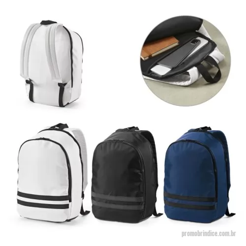 Mochila personalizada - Mochila em 290T poliéster reciclado (100% rPET), em sarja com forro em 210D poliéster reciclado (100% rPET). Contém compartimento posterior com divisória para notebook até 15