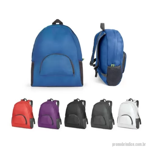 Mochila personalizada - Mochila dobrável. 210D ripstop. Com bolso frontal. Dois bolsos laterais em tela. Disponível em várias cores. Gravação da logomarca em 1 cor já inclusa.