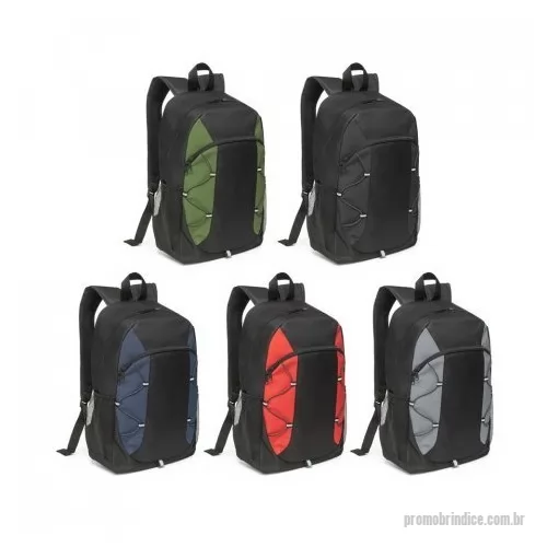 Mochila personalizada - Mochila em 600D com detalhes em ripstop colorido. Bolso principal com zíper e bolsos laterais em tela mesh. Parte posterior e alças almofadadas. Contém diversos elementos refletores.