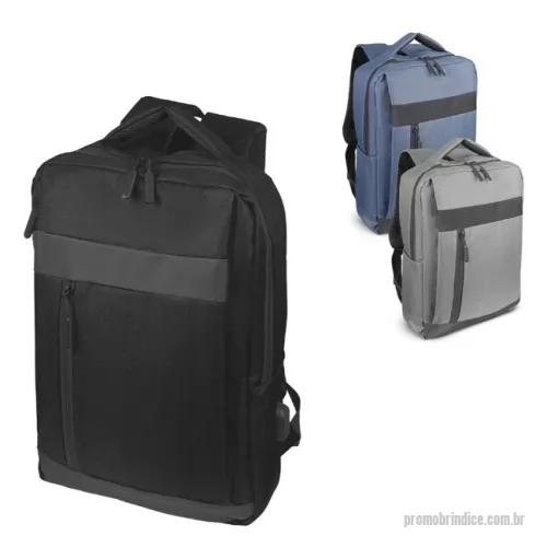 Mochila personalizada - Parte externa: Alças de mão e de ombro acolchoadas; 2 bolsos frontais com zíper; Conector USB na lateral;  Parte interna: Compartimento para Notebook, Tamanho total do Notebook - 15,6