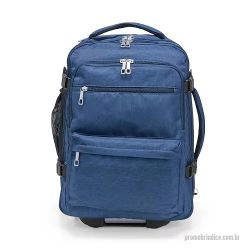 Mochila personalizada - Mochila em poliéster impermeável com capacidade para até 24 litros. Possui compartimento interno principal com dois bolsos de fechamento em zíper e cinta compressora para roupas. Conta ainda com dois compartimentos frontais, sendo um deles com divisó