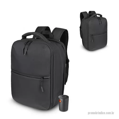 Mochila personalizada - Mochila premium em poliéster 600D com detalhe em PU e interior em poliéster 210D. Conta com compartimento interno a vácuo, acompanha bomba para desinflar, expansor com zíper, compartimento frontal com zíper, compartimento para notebook de até 15,6”, 