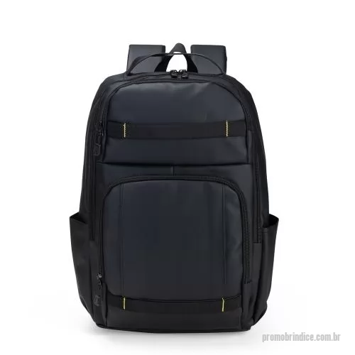 Mochila personalizada - Mochila com capacidade máxima de 23 litros. Confeccionada em couro sintético com acabamento impermeável e poliéster 900D, possui estrutura interna acolchoada. Apresenta três compartimentos em tamanhos diferentes, incluindo um com divisória interna pa