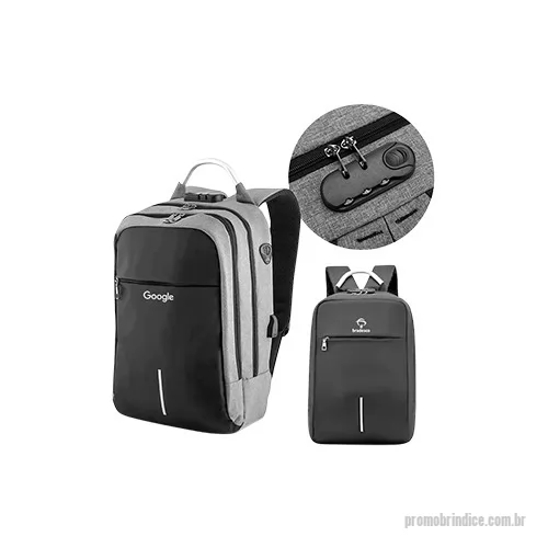 Mochila personalizada - Mochila Importada Antifurto Modelo Shield da Promoline, personalizada com logo frontal, tem faixa refletiva noturna, saída USB, saída para fone de ouvido, alça de mão superior em alumínio, suporte interno para Notebook, 2 divisórias grandes na parte interna e alça para mala na região das costas. Grave a sua marca e presenteie sua equipe de colaboradores e clientes.