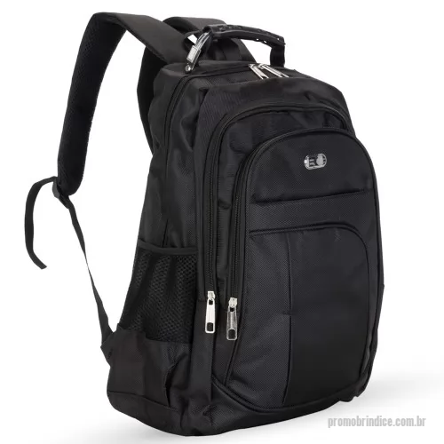 Mochila personalizada -  Mochila nylon poliester para notebook. Possui compartimento grande com bolso interno para notebook, dois compartimentos médios, bolso pequeno frontal e bolsos laterais de rede. Zíperes prata, alça superior com pegador emborrachado e tira de silicone com cabo de aço interno para garantir maior resistência, alça superior de nylon, alças para costa ajustáveis revestidas com espuma, parte traseira também revestida de espuma para maior conforto. Com gravação a laser na placa metálica frontal.   Medidas aproximadas para gravação (CxD):  1,1 cm x 3,1 cm  Tamanho total aproximado (CxD):  49 cm x 39 cm x 19 cm  Peso aproximado (g):  718  * Sujeito a disponibilidade em estoque*    