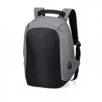 Mochila anatômica antifurto de 29 litros em poliéster resistente à água com dois compartimentos, sendo um deles exclusivo para cartões. Compartimento principal com amplo espaço e bolso para notebook 14, bolsos internos, suporte externo usb, alça para encaixe em malas de viagem e revestimento costado espumado.