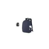Mochila p/ Notebook em algodão reciclado.  Parte externa: Bolso frontal com zíper; Alça de mão e ombro; Engate para mala de viagem; Bolso lateral;  Parte interna: Compartimento para Notebook, Tamanho total do Notebook - 15,6"