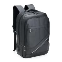 Descrição: Carregue tudo o que precisa com praticidade e estilo com esta mochila de 18 litros. Fabricada em couro sintético resistente à água, ela protege seus pertences contra chuva e respingos, garantindo segurança em qualquer situação. Seu design funcional conta com dois bolsos frontais, um compartimento auxiliar à frente da abertura principal e um bolso lateral em tela, ideal para garrafas ou guarda-chuvas.  O interior espaçoso acomoda notebooks de até 15,6 polegadas e possui um extensor USB integrado, facilitando o carregamento de dispositivos móveis com total comodidade.  Dimensões: • Altura: 43 cm • Largura: 31,5 cm • Profundidade: 13 cm  Área de Gravação (aprox.): 14 cm x 5 cm Peso Aproximado: 540 g