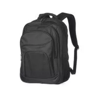 Mochila de nylon 30 litros com três compartimentos, sendo o principal com bolso para notebook 15,6.Com bolsos laterais telados, a mochila possui alça para encaixe em malas de viagem, duas alças de mãos e alças para as costas com revestimento espumado. Acompanha plaquinha metálica.  Altura: 41,5 cm Largura: 28 cm Medidas aproximadas para gravação: (CxL): 1,8 cm x 4,3 cm