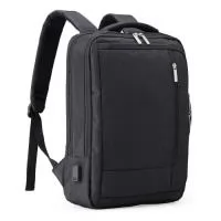 Mochila de poliéster 21 litros com 4 compartimentos, sendo o principal com bolso para notebook 15,6 e compartimento com bolso sanfonado, ideal para documentos. Com divisórias internas para acessórios, a mochila possui suporte externo USB, alça para engate em malas de viagem e duas alças de mãos, sendo uma delas para o transporte da mochila no formato pasta.  Altura: 40 cm Largura: 30 cm Medidas aproximadas para gravação: (CxL): 25,5 cm x 18 cm