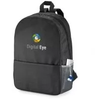 Mochila personalizada, modelo para notebook em 600D. Compartimento com divisória almofadada para notebook até 15.6. Bolso lateral em tela mesh e bolso frontal com zíper. Parte posterior e alças almofadadas. Bateria e fone não inclusos. Capacidade até 16 L