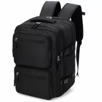 Mochila expansível com capacidade máxima de 36 litros, obtida a partir da abertura do compartimento de expansão localizado na parte posterior. Confeccionada em Oxford acoplado encorpado impermeável, possui compartimento interno com cinco bolsos menores e oito compartimentos externos, incluindo espaço inferior para tênis, cinco compartimentos frontais, um deles com revestimento em PEVA para itens molhados, compartimento posterior para notebook de até 17,3 polegadas e bolso antifurto. Conta ainda com dois bolsos laterais com elástico, adaptador USB externo, engates laterais de compressão com fivelas plásticas e revestimento em tecido respirável na parte posterior, nas alças para as costas e na alça de mão.