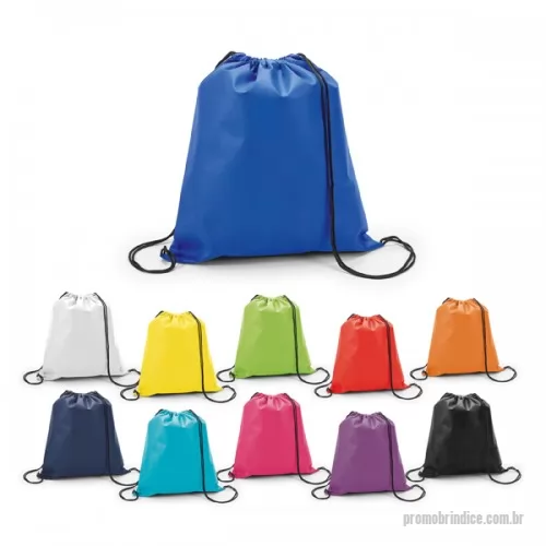 Mochila saco personalizada - Sacola tipo mochila em TNT, Non-woven: 80 g m2. MEDIDAS: 370 x 410 mm. GRAVAÇÃO: Frente, Silk Screen 1 cor, medidas aproximadas: 260 x 260 mm ou Transfer 1 cor ou full cor, medidas aproximadas 230 x 260 mm.