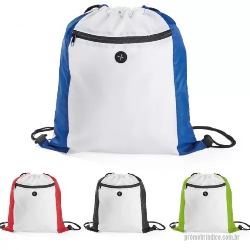 Mochila saco personalizada - Sacola tipo mochila em 210D com bolso frontal e saída para fone de ouvido