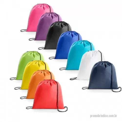 Mochila saco personalizada - Sacola tipo mochila em non-woven (80 m/g²). 370 x 410 mm