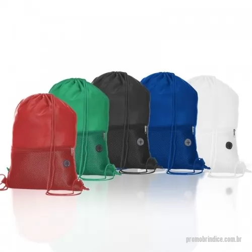 Mochila saco personalizada - Sacola/Mochila em tecido polyester. Bolso frontal com ziper.