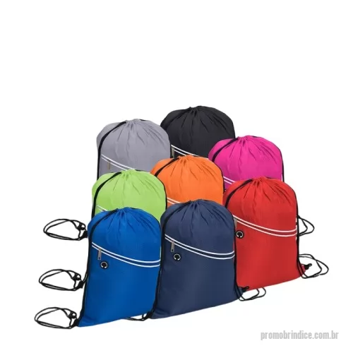 Mochila saco personalizada - Sacola/Mochila em tecido polyester. Bolso frontal com ziper.