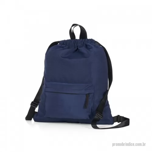 Mochila saco personalizada - Mochila saco em poliéster resistente à água com bolso frontal. A mochila possui duas alças de mãos e área costada antitranspirante.
