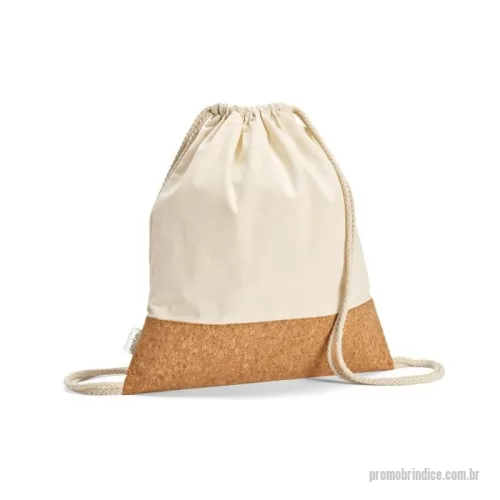 Mochila saco personalizada - Sacola tipo mochila em 70% algodão reciclado e 30% poliéster reciclado (180 g/m²) com base em cortiça. Alças em algodão. 370 x 410 mm