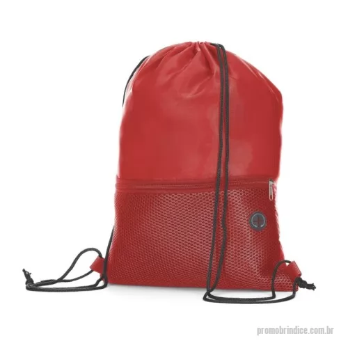 Mochila saco personalizada - Sacola/Mochila em tecido poliéster 210D com bolso frontal com zíper.(43x32cm)